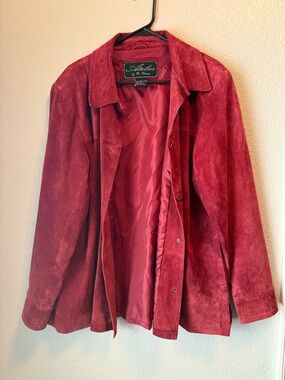Atelier by B. Thomas Red Leather Jacket Button Front Vintage Style Size Large